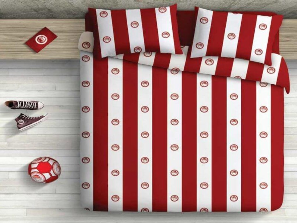 Πάπλωμα Μονό Βαμβακερό Ριγέ Ολυμπιακός 160x240 | Γαρύφαλλο - Λευκά Είδη